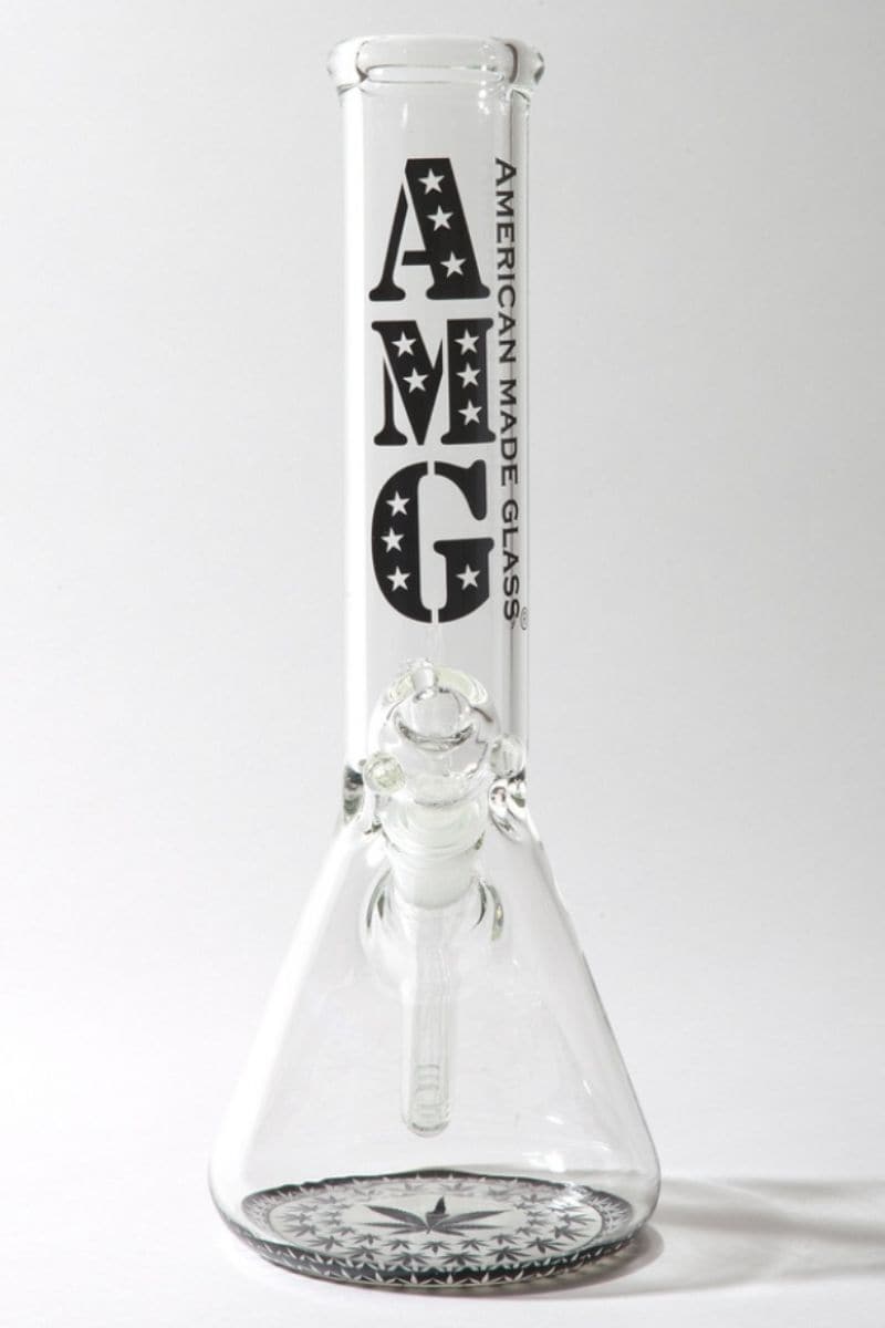 AMG Leaf Black and White Design Base Clear Beaker / 12 Inches - American 420 Online SmokeShop