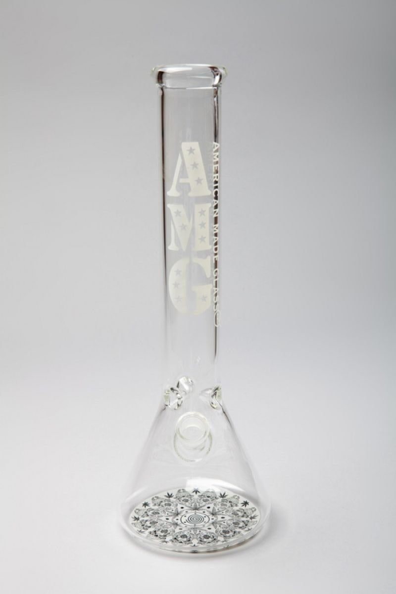 AMG Leaf Skull Design Base Clear Beaker - American 420 Online SmokeShop